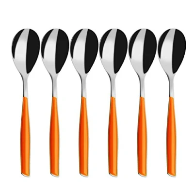 Imagen de BUGATTI, Glamour, Juego de 6 cucharas café en Acero Inoxidable 18/10 y Mango Naranja, Moldeado Pro Tech System, Apto para lavavajillas
