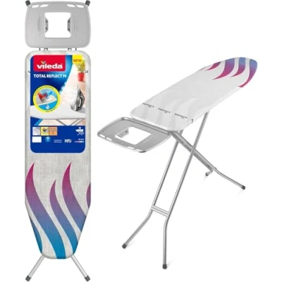 Imagen de Vileda Total Reflect M Tabla de Planchar con Soporte Antideslizante para Plancha Incluye Funda Acolchado Esponja Fácil Transportar y Almacenar 120x38 cm Regulable en Altura