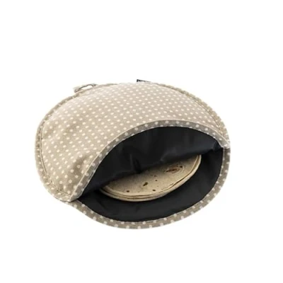 Imagen de (4 Unidades) Calentador de Tortillas Mexicanas para Microondas, Resistente al Calor, Aislante térmico, Diseño Lunares Beige Algodón Reciclado