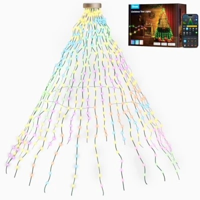 Imagen de Govee Luces Arbol Navidad, RGBIC 480 LEDs de Navidad con Anillo, 2M*24 Tiras Guirnalda Luces, IP65 Impermeable, Música Sync, Control por Voz, 60+ Modos Escena para la Halloween Decor, Green Wire