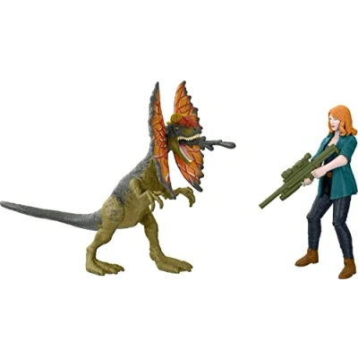 Imagen de Jurassic World Dominion Claire y Dilophosaurus Human and Dino Pack con 2 figuras de acción accesorios, juego regalo juguete coleccionable