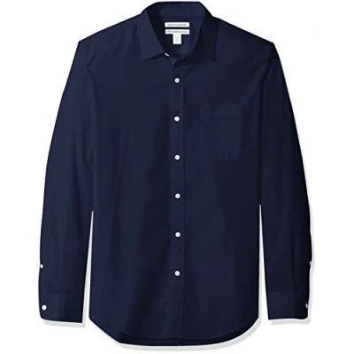 Imagen de Amazon Essentials Camisa de Popelín Manga Larga y Ajuste Entallado Hombre, Azul Marino, L