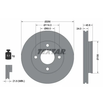 Imagen de TEXTAR PRO 92134803 Disco de freno 256 24 04/04 114,3 ventilación externa revestido sin perno sujeción rueda, buje rueda