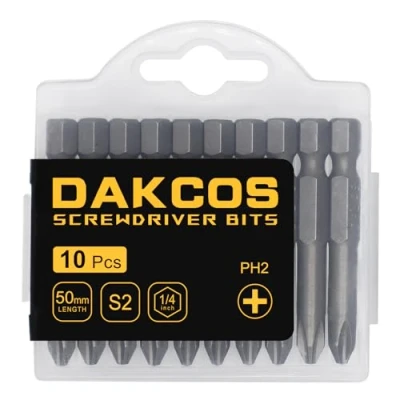 Imagen de DAKCOS Juego de Puntas Destornillador PH2 10pc Phillips, acero S2, 50mm longitud