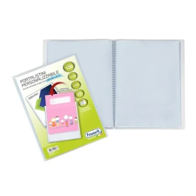 Imagen de FAVORIT Portalista con sobres fijos y bolsillo frontal personalizable para hojas de 120 sobres, 22 x 30 cm, transparente