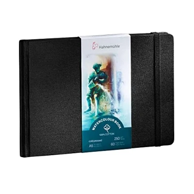 Imagen de Hahnemühle Watercolour Book Libro de acuarelas (100% algodón, 250 g/m², mate, encolado, 30 hojas/60 páginas, A5, formato paisaje)