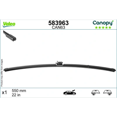 Imagen de limpiaparabrisas Valeo Canopy 583963 550mm Escobilla con hoja plana, Goma de &gt;80 % materiales sostenibles