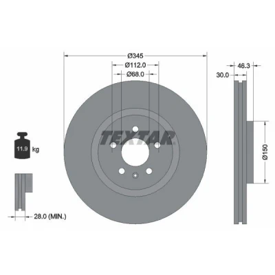 Imagen de TEXTAR PRO 92143903 Disco de freno 345 30 05/06 112 ventilación interna revestido sin perno sujeción rueda, buje rueda
