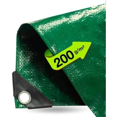 Imagen de lona de protección 3 x m, color verde, jardín y multiusos impermeable, 200 g/m², con ojales para base tienda campaña, campaña camping