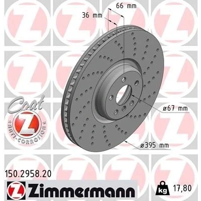 Imagen de ZIMMERMANN 150.2958.20 Disco de freno 395 36 6/5 5 112 ventilación interna, avellanado revestido altamente carbonizado BMW: Berlina, 7, X5