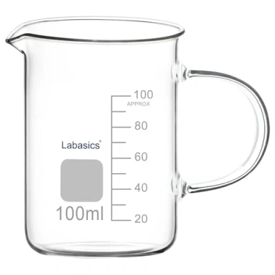 Imagen de Labasics Vaso de Vidrio, G3.3 Borosilicato Grado Laboratorio Graduado Vidrio Transparente Medidor Precipitados Griffin con Asa y Pico, 100 ml