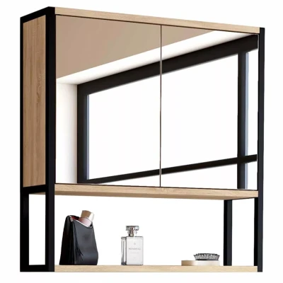 Imagen de IDMarket DETROIT Mueble de almacenamiento colgante con espejo para baño