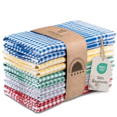 Imagen de LAYNENBURG 10er Set Paños de Cocina a Cuadros Primera algodón Oeko Tex Standard 100 50x70 cm y Colgador sin Pelusa Modernos (Multicolor)