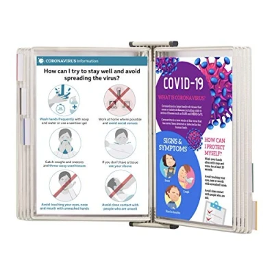Imagen de TARIFOLD Es 414502 Expositor de pared A4 para catálogos Sterifold con 10 fundas PVC Antibacterial (Destruye el 99,9% gérmenes y bacterias) marcos color blanco