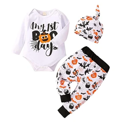 Imagen de Fossen Ropa Bebe Niña Niño Invierno Otoño Recién Nacido Monos de manga larga Camiseta Dinosaurio Caballo del arco iris + Pantalones Sombrero Cintas pelo (0 6 meses, iris)