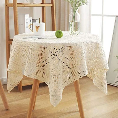 Imagen de AMIPOS Manteles cuadrados de encaje ganchillo beige vintage, decoración para bodas, hogar, fiestas (160 x 160 cm)