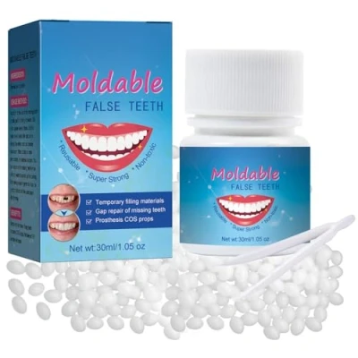 Imagen de Juego de prótesis dentales, 30 ml/1,05 oz kit reparación dientes para restauración temporal faltantes y rotos, repuesto, plastilina térmica moldeable DIY, falsos