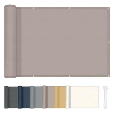 Imagen de HENG FENG Pantalla Privacidad Balcon 90x500cm PES, Protección UV, Impermeable, a Prueba de Viento para Exterior, Terraza y Balcón, Gris Pardo