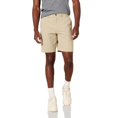 Imagen de Amazon Essentials Pantalones Cortos Chinos de Corte Ajustado con Pernera 23 cm Hombre, Marrón Caqui, 28W