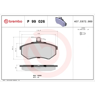Imagen de BREMBO P 99 026 Juego de pastillas freno excl. contacto avisador desgaste con tornillos pinza sin accesorios
