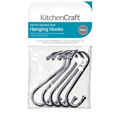 Imagen de KitchenCraft Juego de 5 Ganchos Colgadores Largos para Utensilios Cocina Metal Cromado, 13 cm