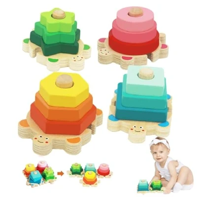 Imagen de Goorder Juguetes Bebe, Madera Rompecabezas Set Juguete Montessori, Educativos para Bebés, Niños Niñas 1 2 3 Años Forma Reconocimiento Geometría Bloques de Stack &amp; Sort Board