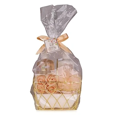 Imagen de Accentra set de ducha regalo para mujer HONEY JASMINE en una hermosa canasta, cuidado 4 piezas con gel ducha, loción corporal, confeti baño y esponja, bienestar