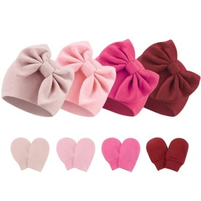 Imagen de DRESHOW Sombreros y Manoplas para Bebé Recién Algodón Gorritos Guantes Niñas Niños 0 6 Meses