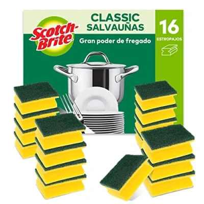 Imagen de Scotch Brite Estropajo Clásico de cocina, 16 esponjas por paquete Eficaz para el fregado cada día