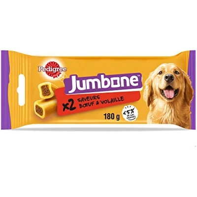 Imagen de Pedigree Jumbone Lote de 12 bolsitas 2 Huesos, golosinas rellenas, sabores Carne y Aves Corral, Ideal para ocupar, educar, Hacer Placer a su Perro