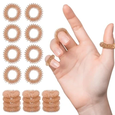 Imagen de 20 anillos de acupresión para masaje sensorial dedos con punta dedo (oro rosa)