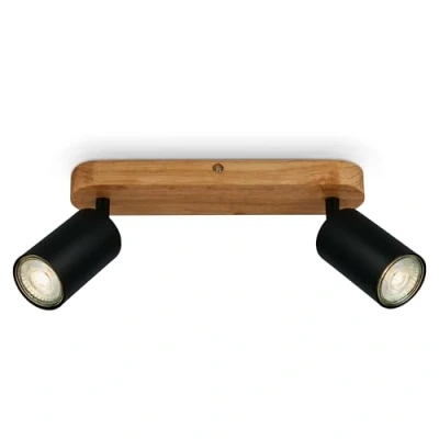 Imagen de B.K.Licht Lámpara de techo Focos orientable, Casquillo GU10, máx. 9 W, Techo, Foco LED Interior, Salón, Dormitorio, 2 27cm, Negro Madera