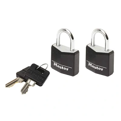Imagen de Master Lock 9120EURTBLK Lote de 2 Candados con Llave cuerpo aluminio macizo revestido, Negro, x 3,4 1,4 cm