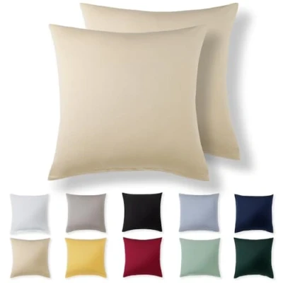 Imagen de Alreya Juego de 2 Fundas Almohada 100% Algodón Jersey 60 x cm Beige Funda Cojín para Cama 60x60 Cojínes sofá hipoalergénica