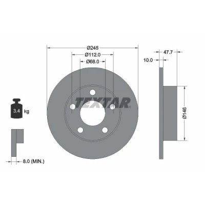 Imagen de TEXTAR 92088500 Disco de freno 245 10 05/05 112 macizo sin perno sujeción rueda, buje rueda VOLKSWAGEN: Passat B5 GP Berlina