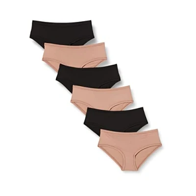 Imagen de Amazon Essentials Ropa interior de diseño clásico (disponible en tallas grandes) Mujer, Pack 6, Negro/Perla Viejo, 6XL Grande