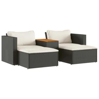 Imagen de vidaXL Set sofás jardín y Cojines 5 pzas ratán sintético Acacia Negro