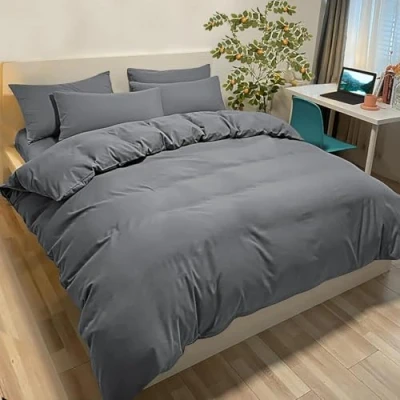 Imagen de Poligino Fundas Nórdicas Cama 90 Microfibra Juego de Funda Edredón 155x200 cm, 1 Almohada 50 x 80 cm Gris Oscuro