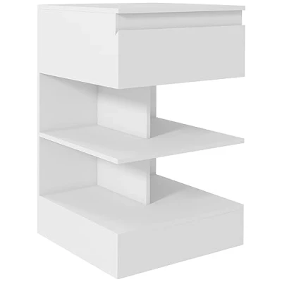 Imagen de HOMCOM Mesita de Noche Mesa Auxiliar con Cajón y 2 Estantes Abiertas para Dormitorio Salón Cama Oficina Estilo Moderno 39x39x65 cm Blanco