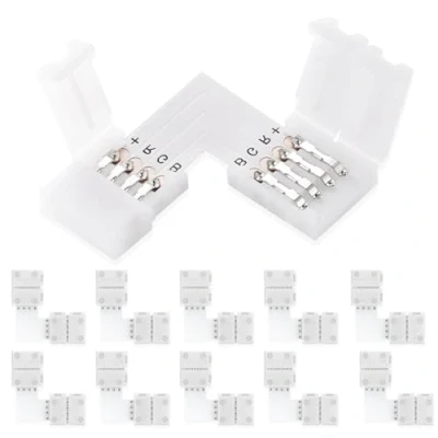 Imagen de UBRAVE Conectores de Luz LED,10pcs 4 Pin Conector Clip para conexión tira LED SMD5050 10mm,Conector Barra LED,SMD 5050 Rápido Cinta LED,No se Necesita Soldadura, Forma L
