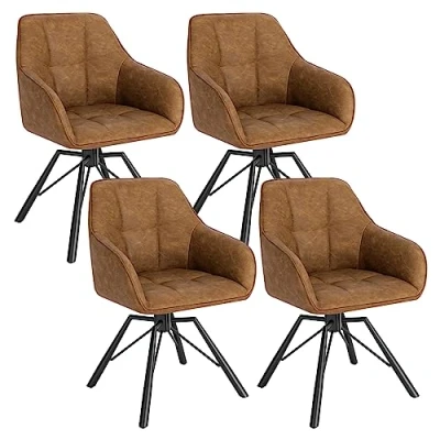 Imagen de WOLTU 4X Sillas de Comedor Giratorias Cocina Tapizadas en Cuero Sintético Ergonomicas con Respaldo y Brazos para Salón Dormitorio Patas Metal, Marrón Claro,BH366hbr 4