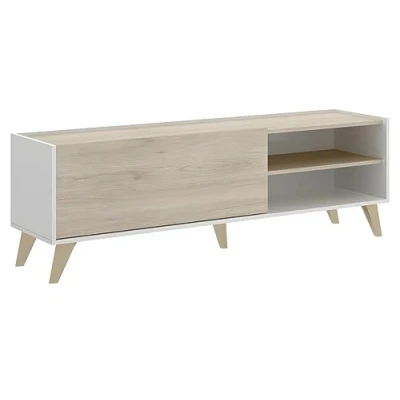 Imagen de DEKIT GRUPO RIMOBEL Ness Módulo TV bajo, Tableros de partículas, Blanco/Natural, Natural/B.Brillo