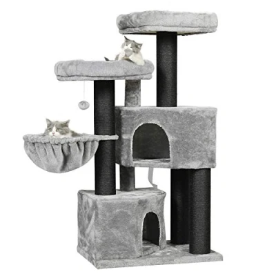 Imagen de MSmask Rascador grande XXL, árbol para gatos estable con barras rascadoras de sisal, 2 plataformas observación