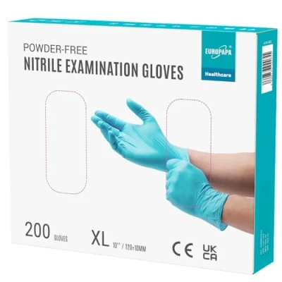Imagen de EUROPAPA® 200 Guantes De Nitrilo Desechables Que Cumplen Las Normas EN455 EN374, Sin Polvo Ni LÁTex, Disponibles En Tallas S, M, L Y XL (XL, Azul Claro)
