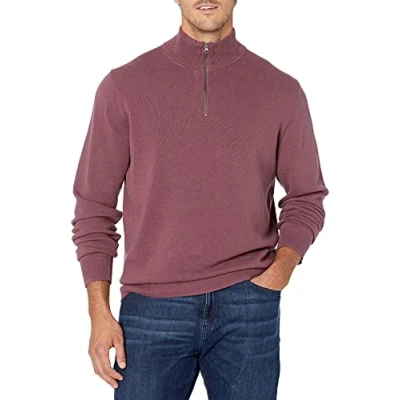 Imagen de Amazon Essentials Jersey 100% de Algodón con Cremallera un Cuarto Hombre, Ciruela, XL