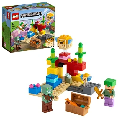 Imagen de LEGO 21164 Minecraft El Arrecife de Coral, Juguete Construcción Reconfigurable, Mini Figuras Alex y Zombie, Regalo para Niños 7 Años o Más
