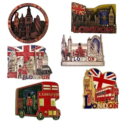 Imagen de Imán de metal para nevera con diseño Londres, 6 unidades
