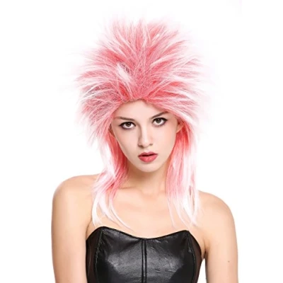 Imagen de WIG ME UP 90891 ZA13TZA60 Peluca Mujer Hombre Carnaval Halloween años 80 Punk Wave mójol Pelo de Punta Mezcla Rojo Blanco