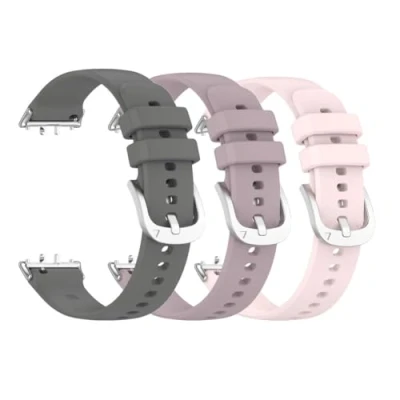 Imagen de Waekethy Correas para Samsung Galaxy Fit 3 SM R390, Silicona Suave Correa Reloj Deporte Smartwatch Reemplazo Pulsera Compatible con R390 (Gris+morado+rosa)