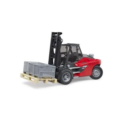 Imagen de bruder 02513 Carretilla elevadora Linde HT160S con placa y 3 jaulas portapalets